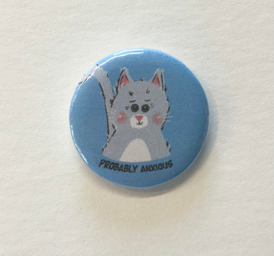 Anxious Cat 1.25 Inch Button Pin - Wanderland Art House