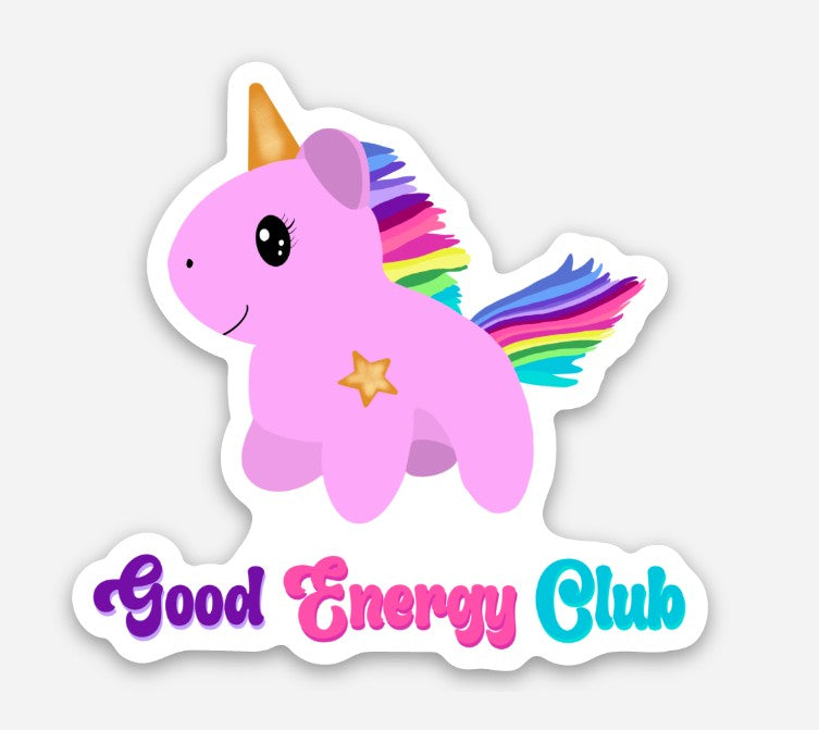 Good Energy Club Vinyl Unicorn Sticker – 2″ × 1.92″ - Wanderland Art House