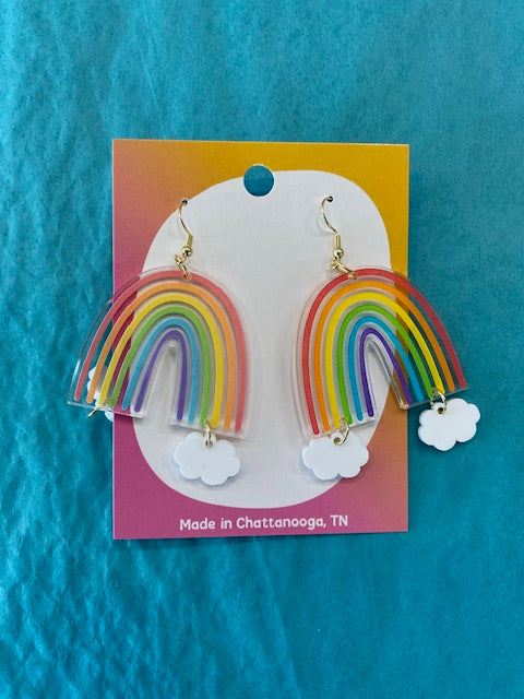 Mini Kitty Rainbow w/ Hanging Clouds Earrings