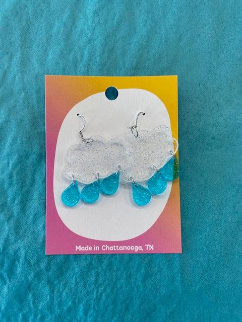 Mini Kitty Jelly Glitter Clouds w/Raindrops Earrings
