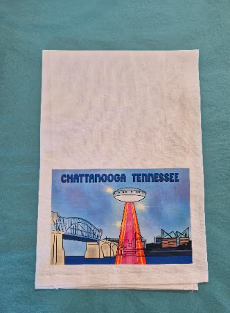 Spaceship On The River Tea Towel