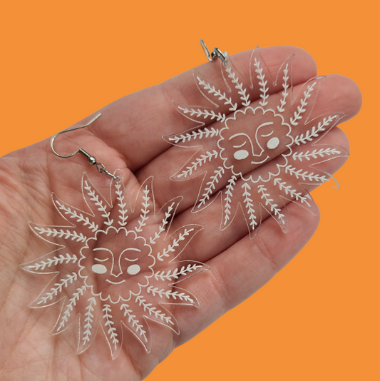 Folk Suns on Clear Acrylic Earrings- Mini Kitty
