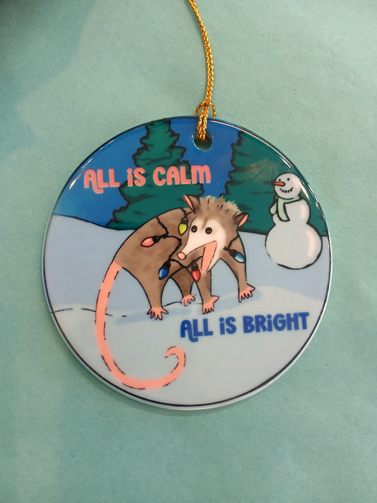 All Is Calm Opossum Ceramic Ornament- Wanderland