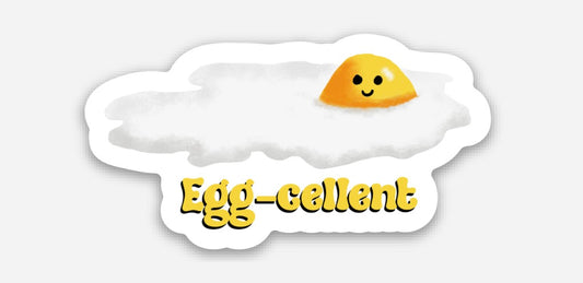 Egg-cellent Fried Egg Vinyl Sticker – 2″ × 1.06″