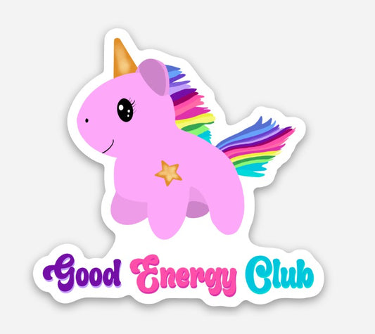 Good Energy Club Vinyl Unicorn Sticker – 2″ × 1.92″ - Wanderland Art House
