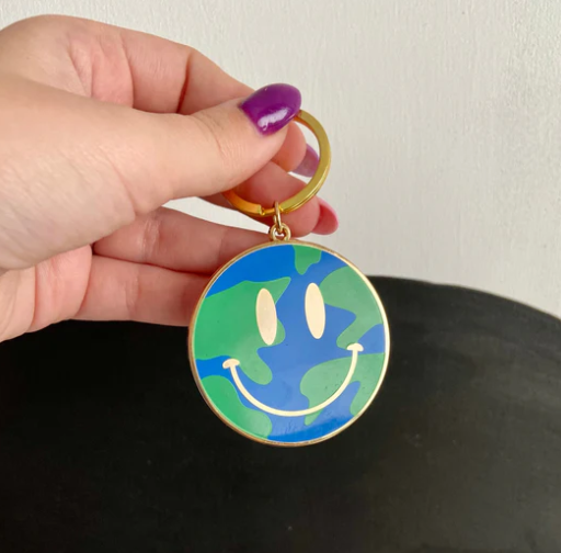 Smiley Earth Metal Keychain-Alex Daley