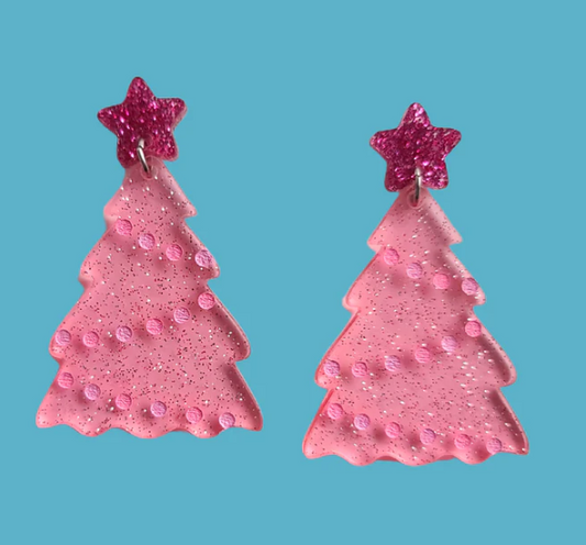 Pink Jelly Tree Earrings-Mini Kitty