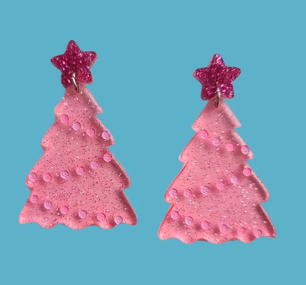 Pink Jelly Tree Earrings-Mini Kitty