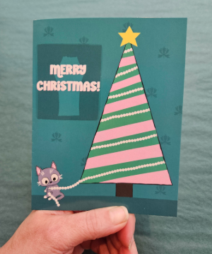 Merry Christmas Cat With Pink Tree Greeting Card-Wanderland