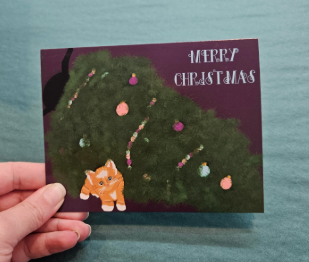Merry Christmas Cat With Green Tree Greeting Card-Wanderland