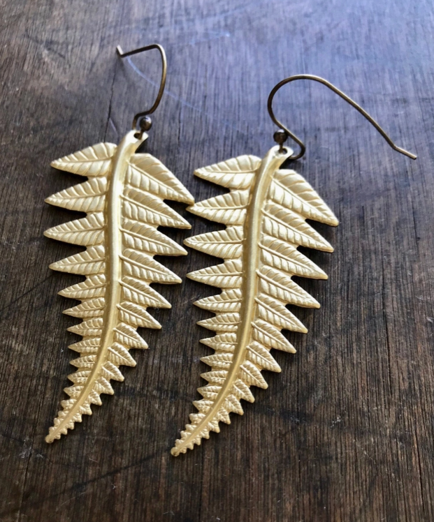 Large Gold Fern Earrings-Rising Dawn