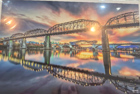 Steven Llorca 12x18 River Edge Sunset, Pink & Blue